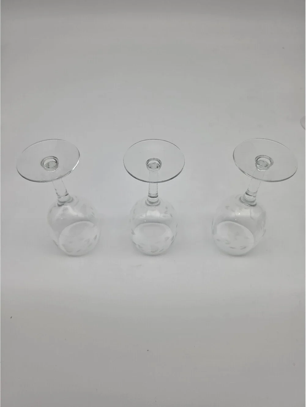 Set of 6 Princess House Clear Etched Red Wine Glasses with Leaf Pattern